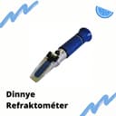 Modrý ručný refraktometer s maďarským nápisom „Dinnye Refraktométer”.
