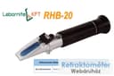 Čierny ručný refraktometer s nápismi LABORNITE KFT a RHB-20.